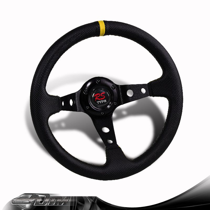Sell JDM 350mm 6Hole Black PVC Leather Yellow Ring Racing Steering Wheel For HONDA in Rowland